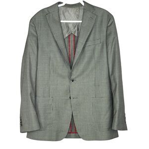 Peerless TailoRED Sport Coat 42L Gray White Plaid Unstructured Reda Wool